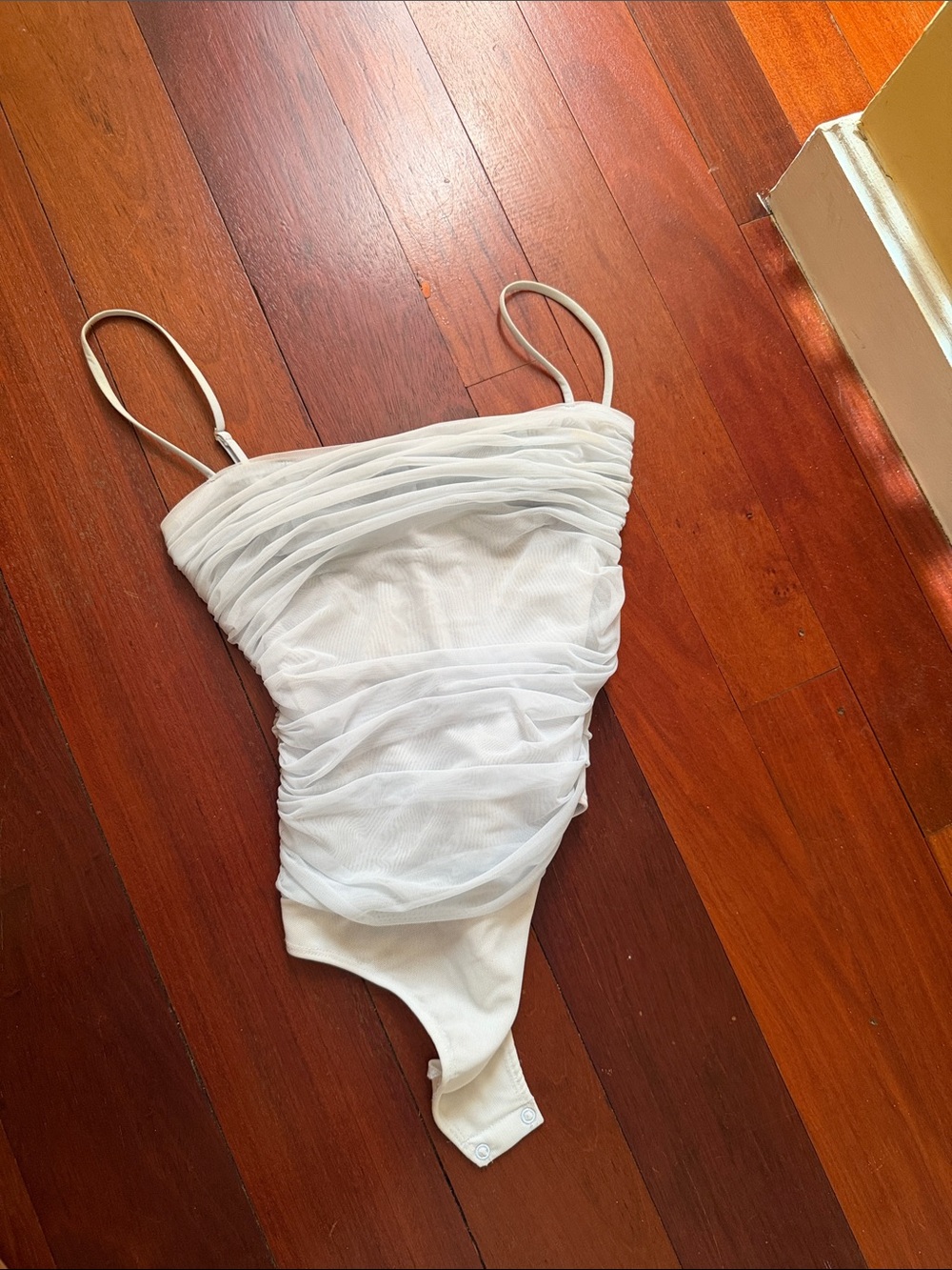 Aritzia White Corset Mesh Strap Bodysuit